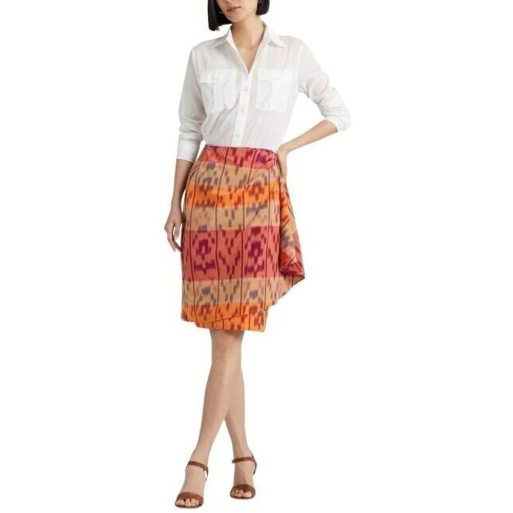 Lauren Ralph Lauren Women's Geometric Motif Cotton‎ Linen Wrap Skirt - Size 14